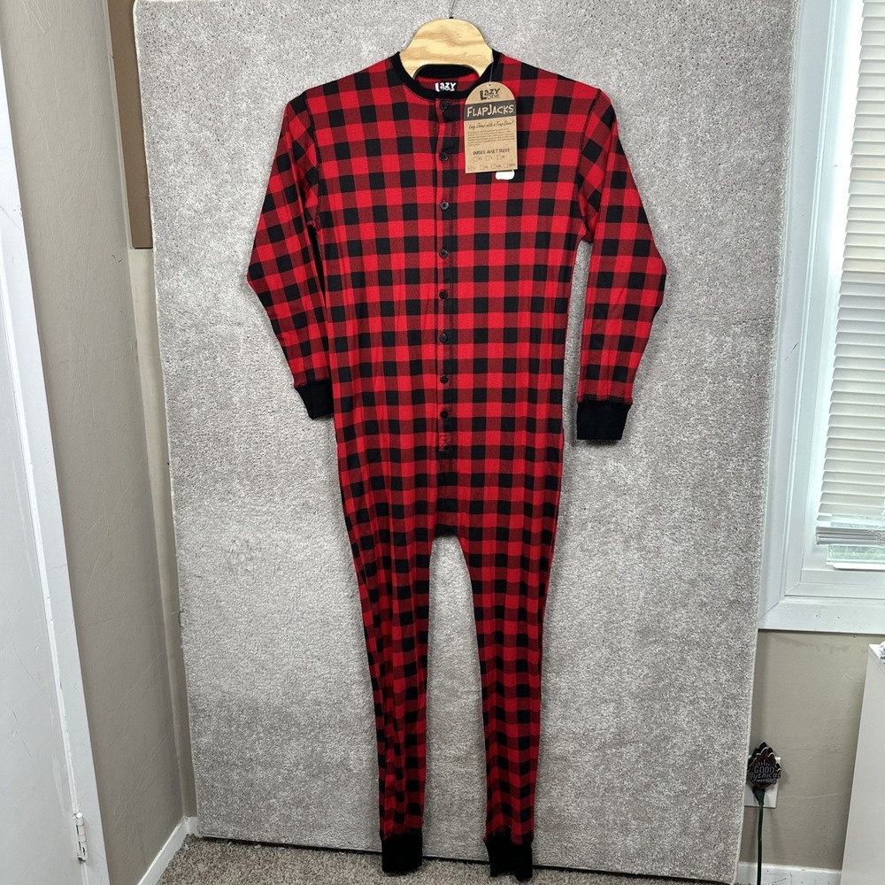 Lazy One Adult Large Buffalo Plaid Union Suit One Piece Pajama Flap Jacks UNISEX